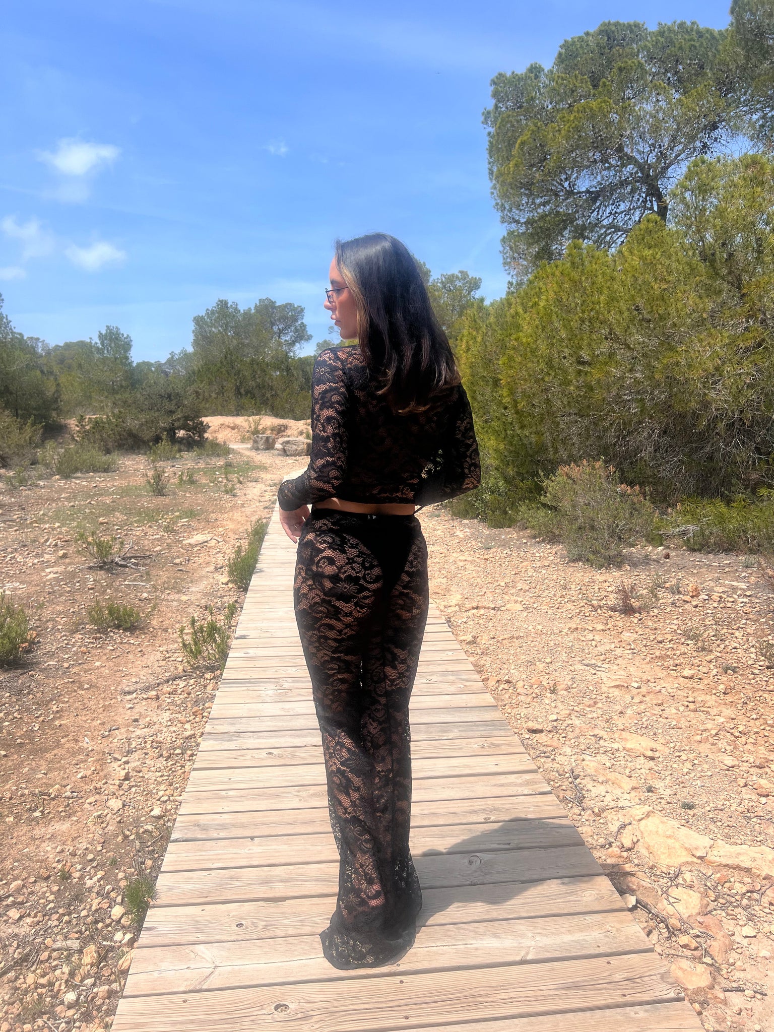 Black Lace Cardigan And Maxi Skirt Suit John Zack