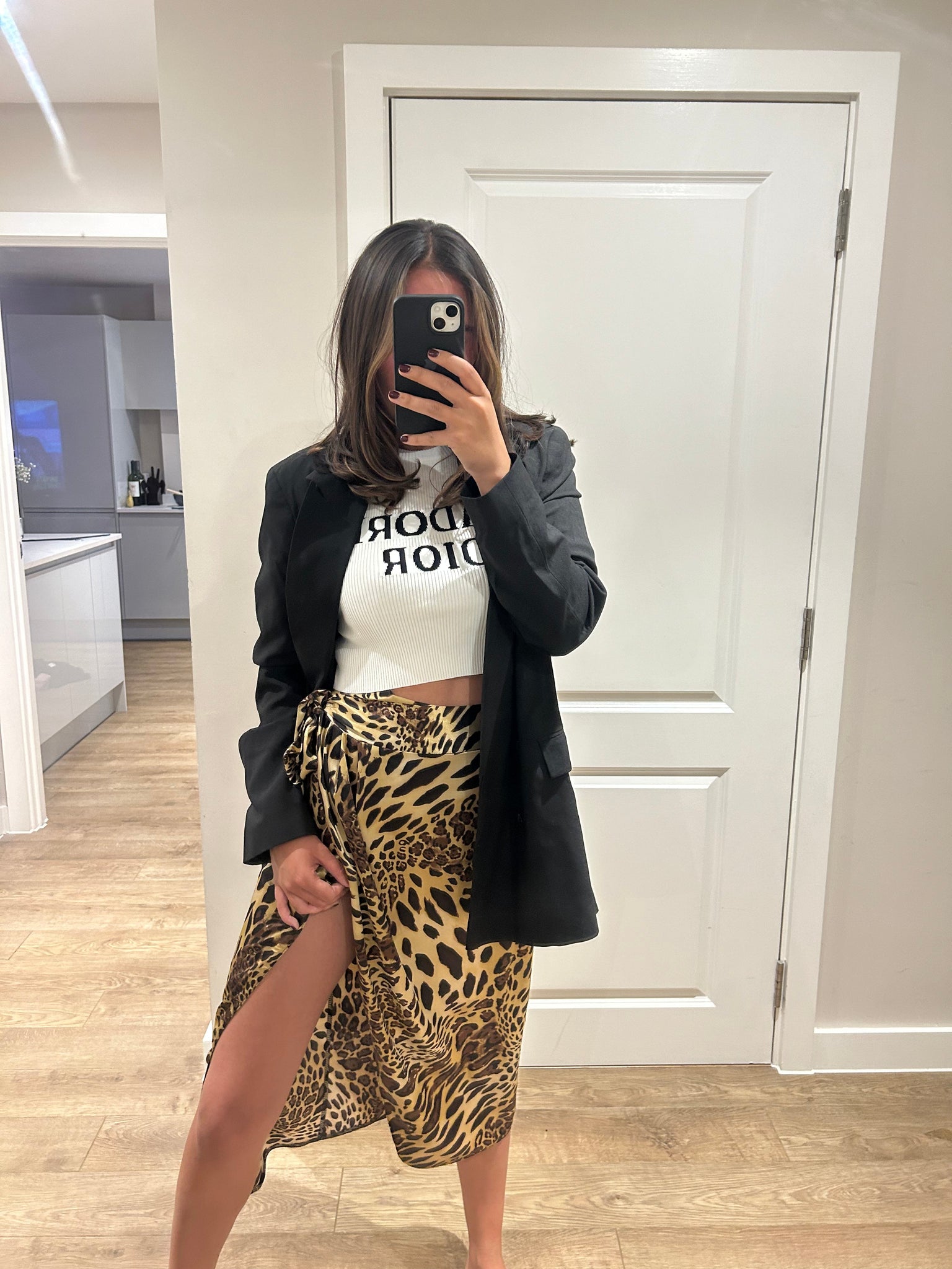 Leopard satin hotsell wrap midi skirt