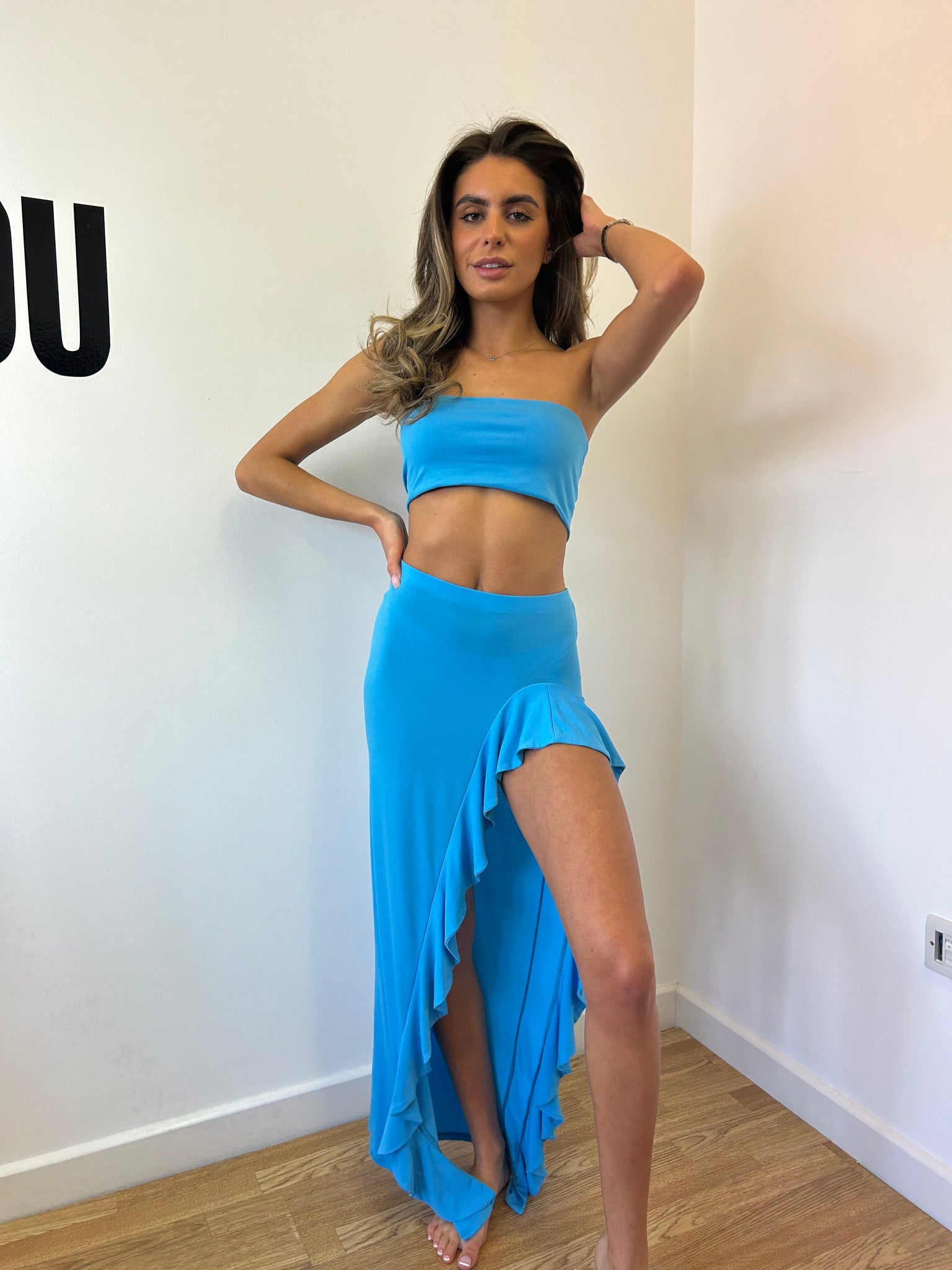 Light blue outlet maxi skirt jersey